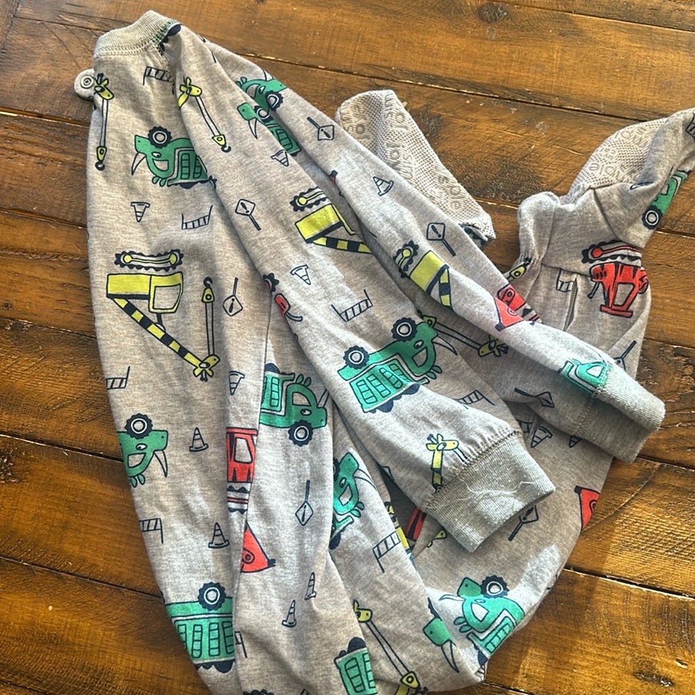 Carter's Gray Pajama Set with Green, Red, and Yellow Construction Trucks